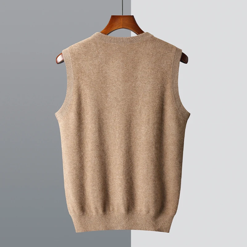 Autumn and winter new thickened 100% Merino wool pure cashmere casual vest men's V-neck wool vest all knitted sleeveless shoulde