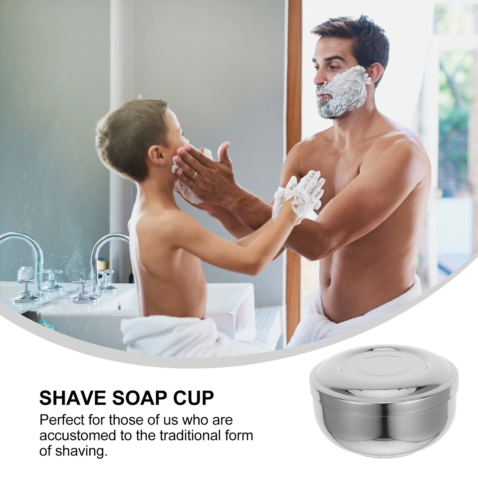 Tigela de barbear de metal premium com tampa, tigela de sabão de barbear de longa duração para homens, manuseio de espuma suave em rotina de aliciamento tradicional