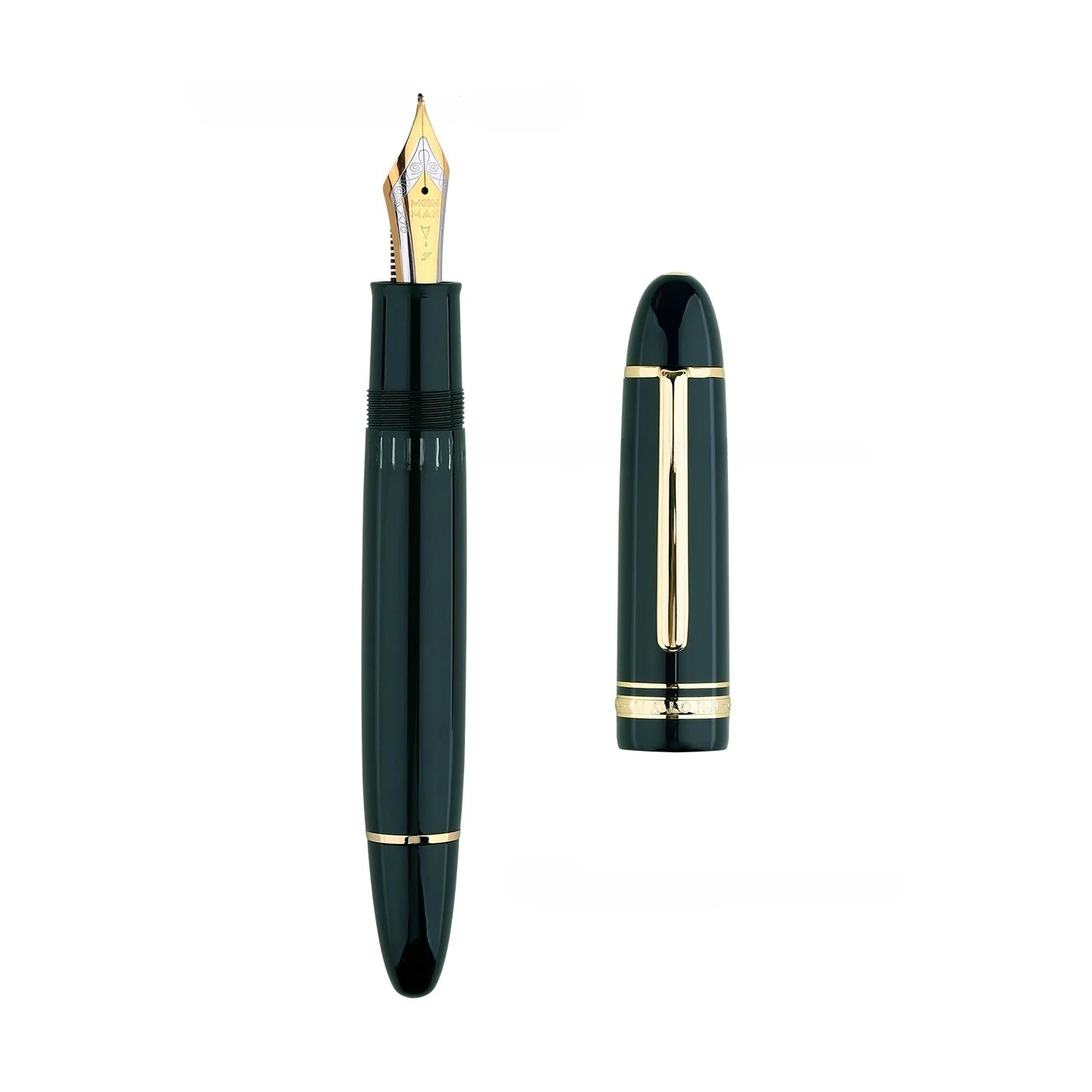 

MAJOHN P141 Oversized Piston Fountain Pen #8 F Nib Large Ink Capacity Black Resin Gold Silver Trim Luxury Gift Pens