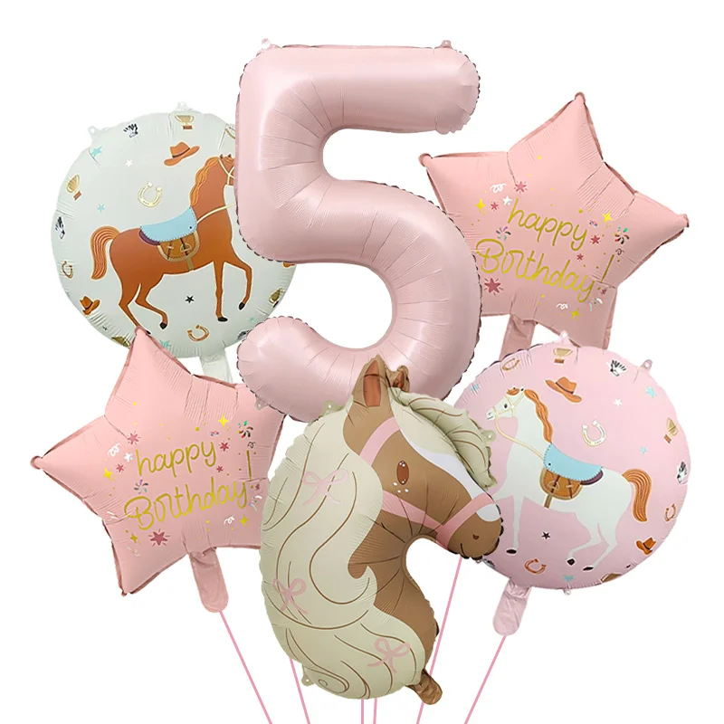 6 Stück Rosa Pony Geburtstags-Folienballons 32 Zoll Zahlenballons 1-9 für Kinder Mädchen 1.-9. Geburtstag Niedliche Tierfarm-Themen-Partydekoration – Detail 5