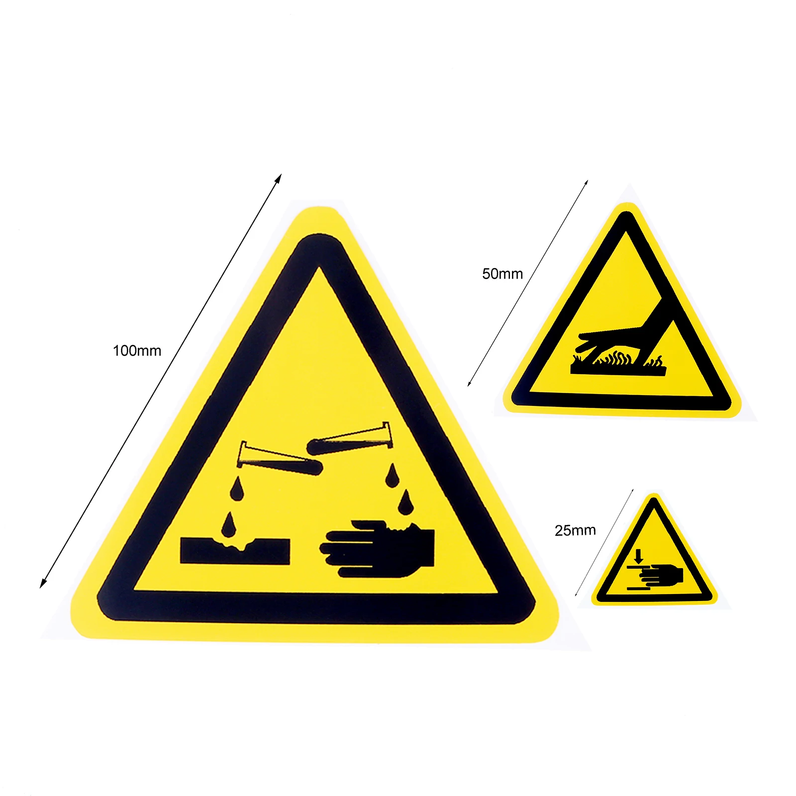 5pcs Triangle Warning Sign Sticker Alarm Logo Label Beware Hurting Heating Corrosion Poison Laser Bumping Adhesive 2.5/5/10cm