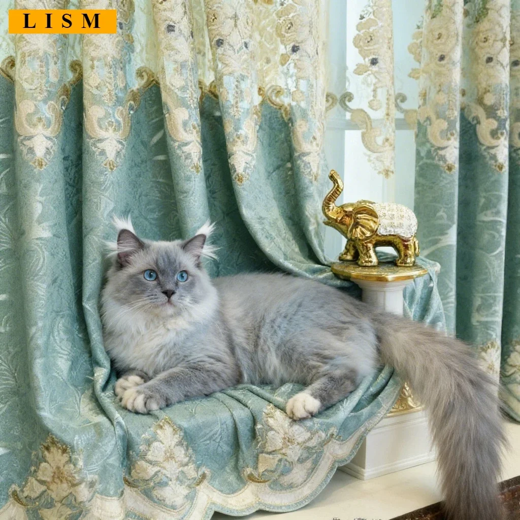 

European Style Hollow Embroidered Gauze Luxury Curtains Living Room Floor-blackout Bedroom Double-layer Finished Set Custom New