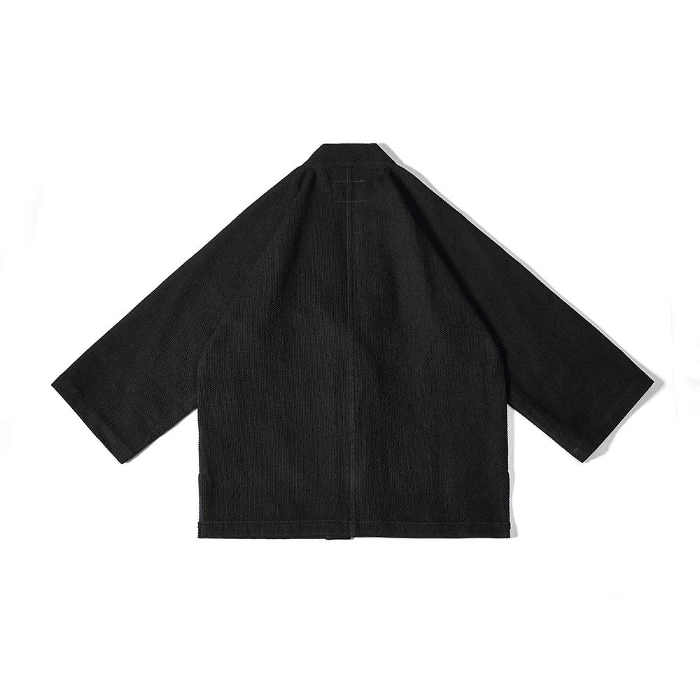 Vintage Japanese Kendo Indigo Dye Jacket 600g Heavy Men\'S Black Solid Color Coat Sashiko Fabric Robe Plant-Dyed Ink-Dyed Kimono