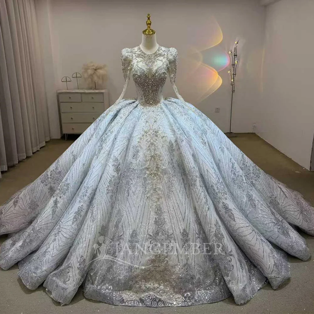 ชุดแต่งงานเจ้าหญิงสุดหรู ทรงบอลกาวน์ ผ้าออร์แกนซ่า คอทรงโอ ชุดเจ้าสาวแบบมีชายกระโปรงยาว สามารถสั่งตัดได้  ชุดแต่งงานแบบผูกเชือกด้านหลัง