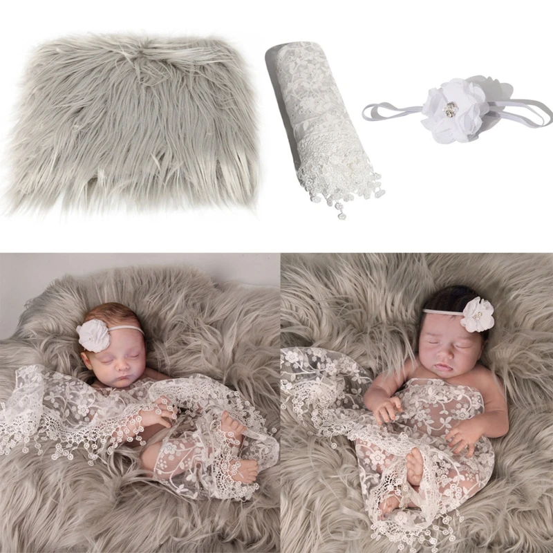 Coperta di oggetti di scena per fotografia neonato fascia elastica in maglia Mohair con fascia per capelli Baby Studio Photo Shooting sfondo coperta Mat