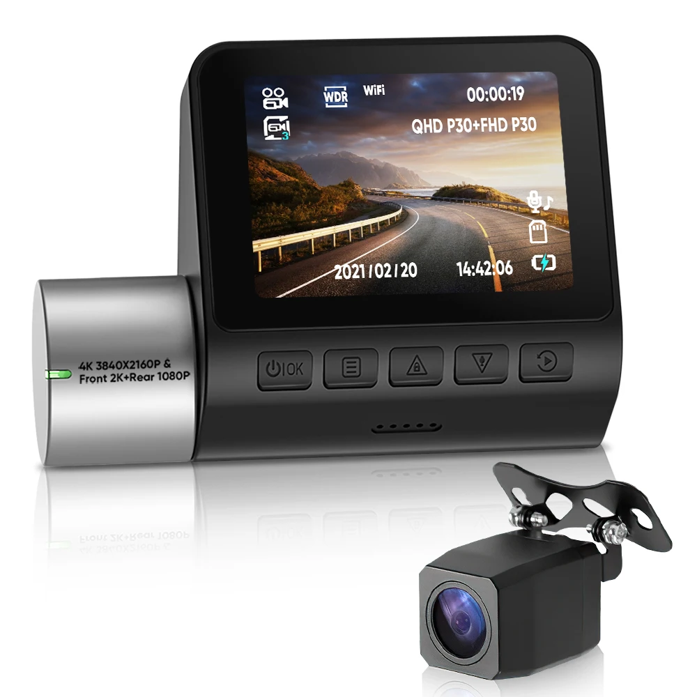 new Black Dashboard GPS Dash Cam with WiFi 4K+1080P Night Vision Front & Rear for Cars & Vehicles App Compatible