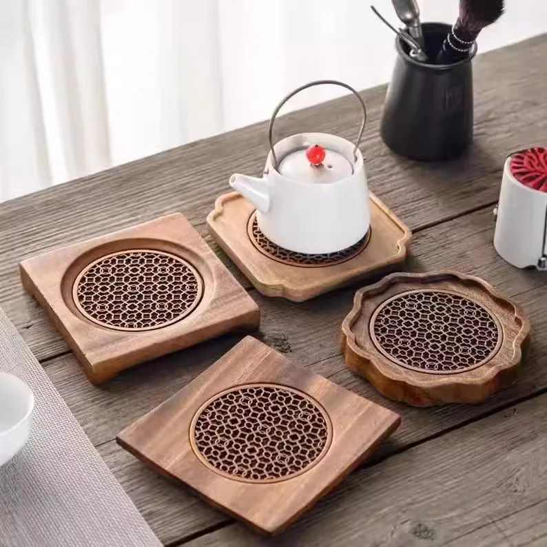 Walnut coasters wooden wave insulating mat hollow household water storage tea mat dry brewing table