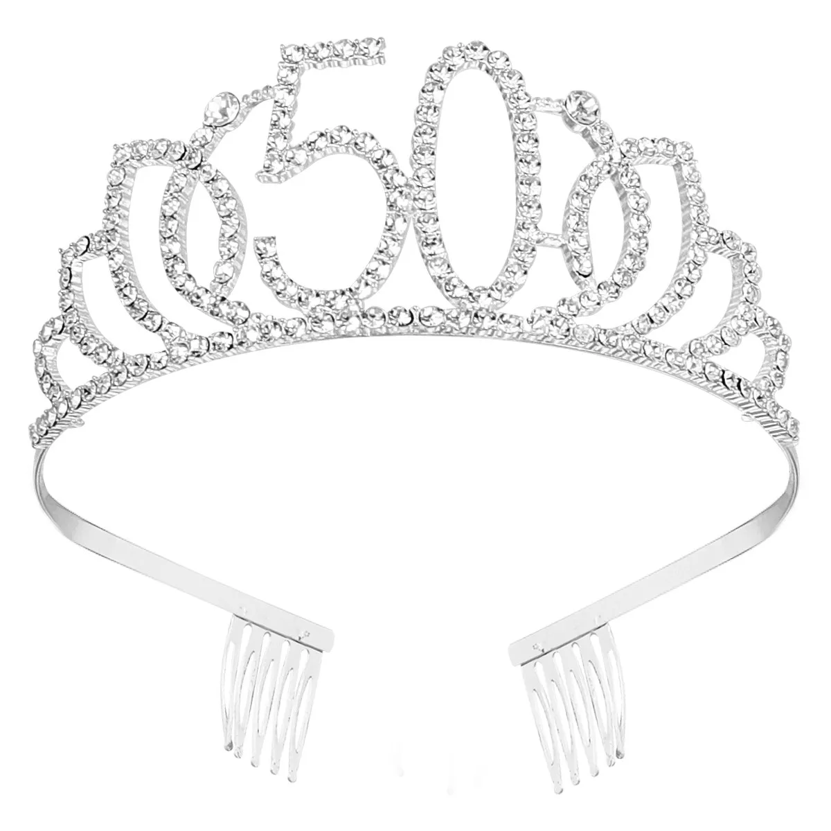 Number Crown Silver 50 Birthday Headdress Elegant Chic Design Exquisite Craftsmanship Women Hair Accessories Cake Decor Gift