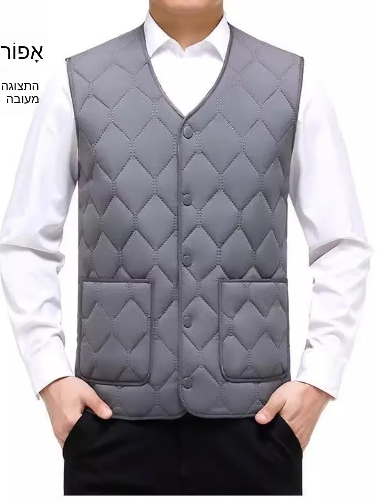 

New Men's down Cotton Vest Warm Thickened Autumn Winter Fashion Dad Clothes Fleece Lined Large Size Vest for Middle-Aged And ...