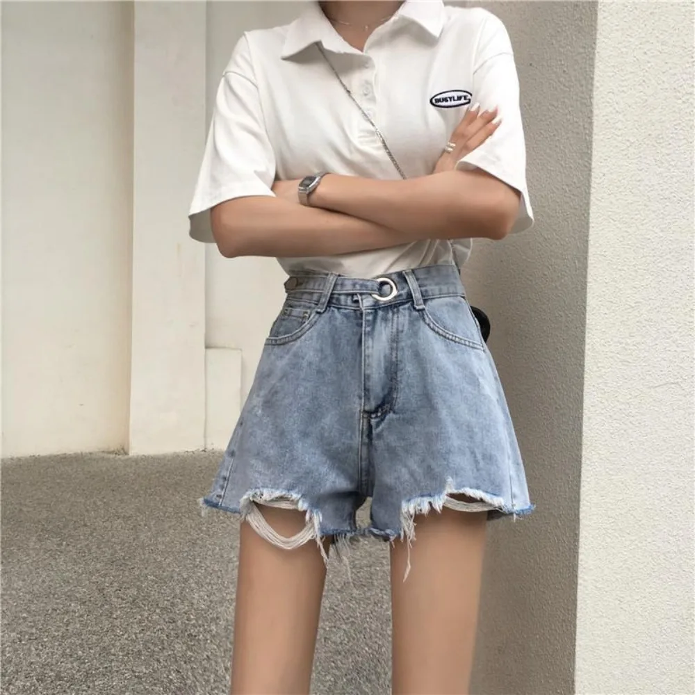 Invisible Open Crotch Outdoor Sex Exotic Hotpants Women Ripped Denim Shorts Ladies Loose Wide Leg Jeans High Waist Hot Pants