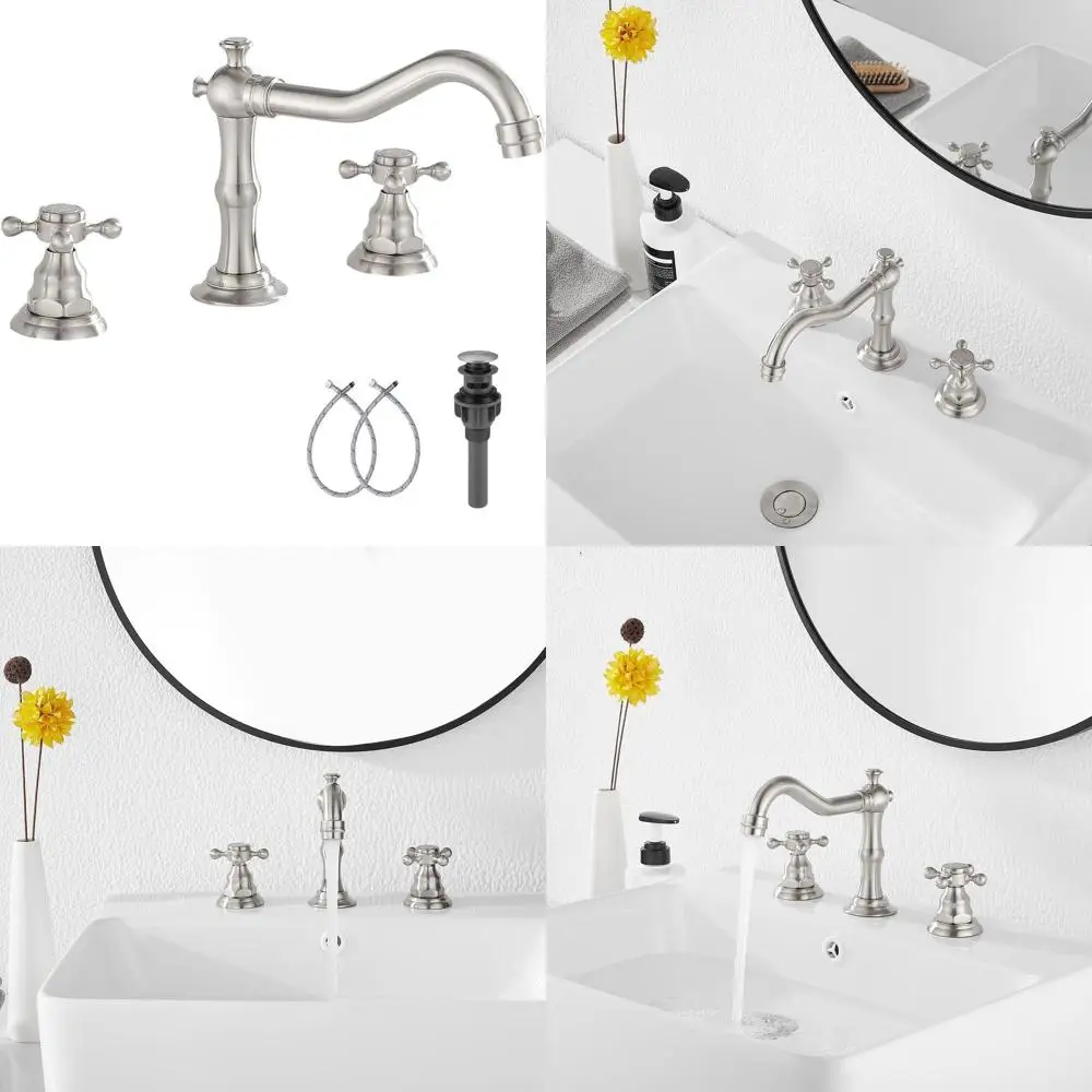 

8-16 Inch Widespread Brushed Nickel Bathroom Sink Faucet with Pop-Up Drain