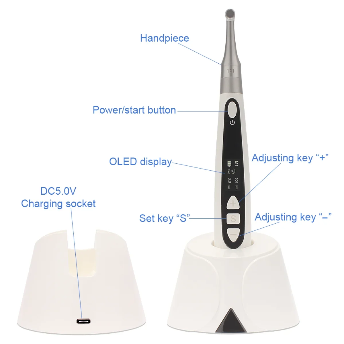 Den tal Motore Endo wireless intelligente con lampada a LED Manipolo contrangolo standard 16:1 Trattamento endodontico del canale radicolare 9 programmi