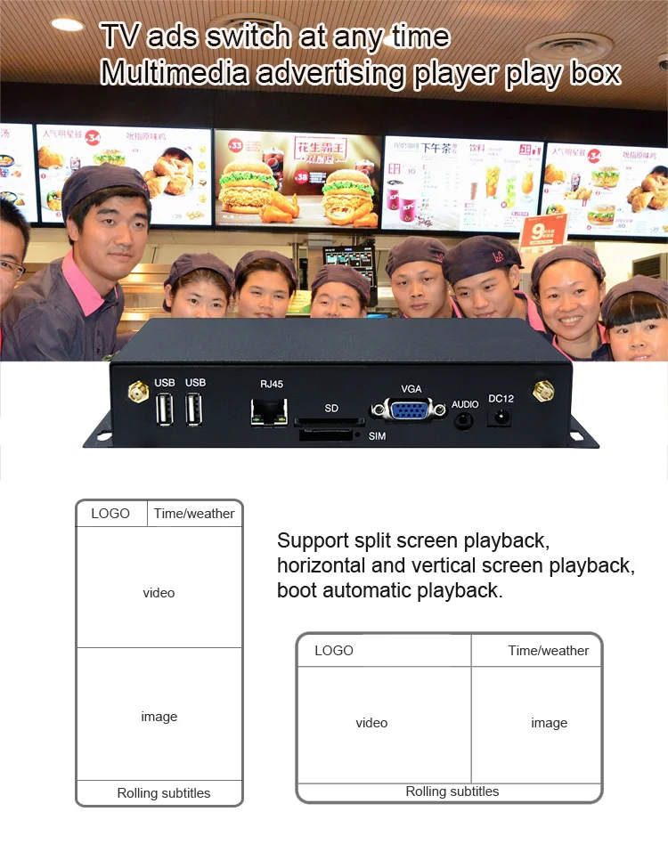 2026 Android Media Player Set-top Box, LAN/Ethernet, Digital Signage Display; Resolution 1920*1080