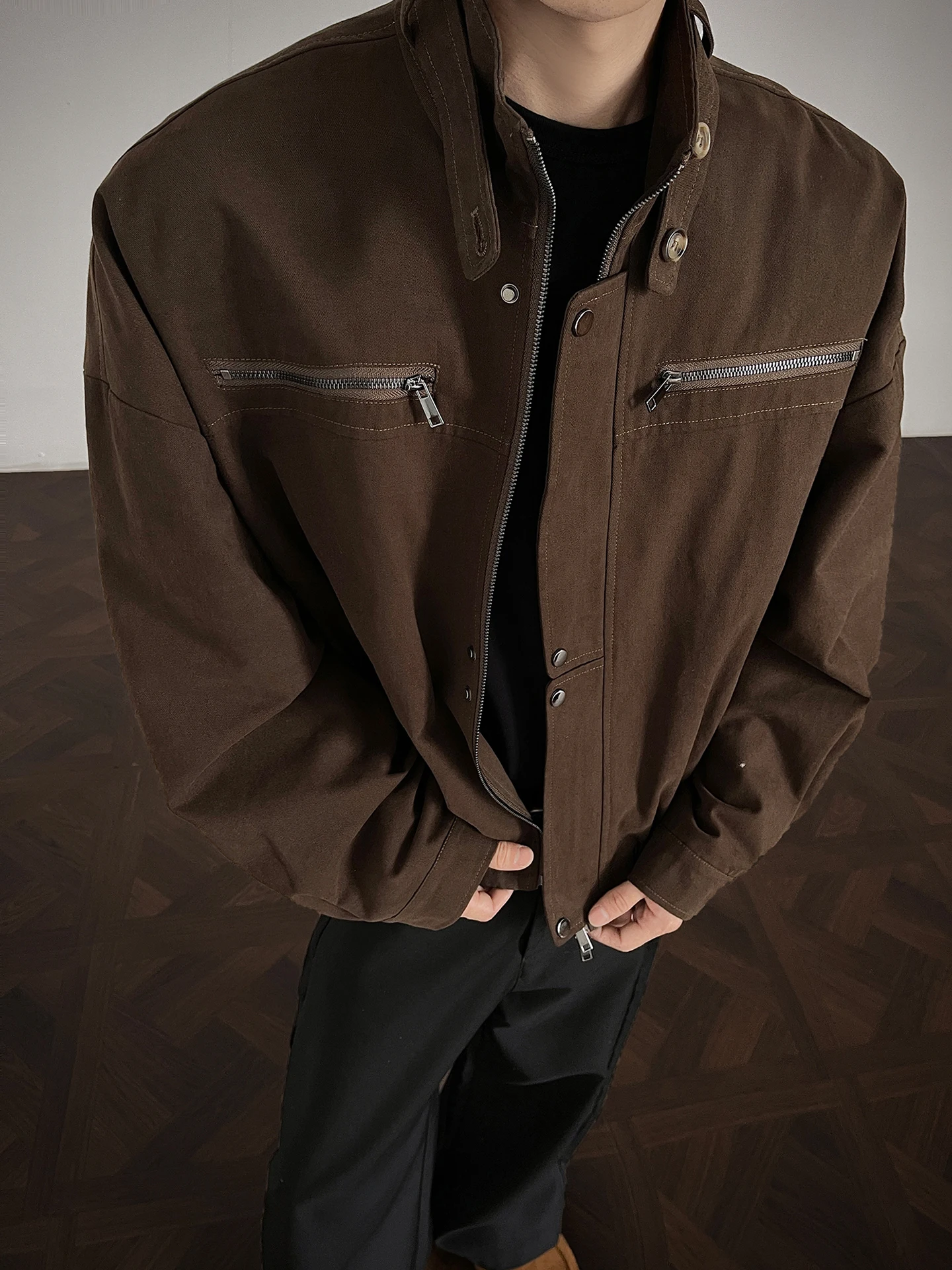 

Мужская рабочая куртка в стиле ретро-американский фермерский халат, свободный крой, куртка для мотоциклистов, воротник-стойка, осенняя коллекция