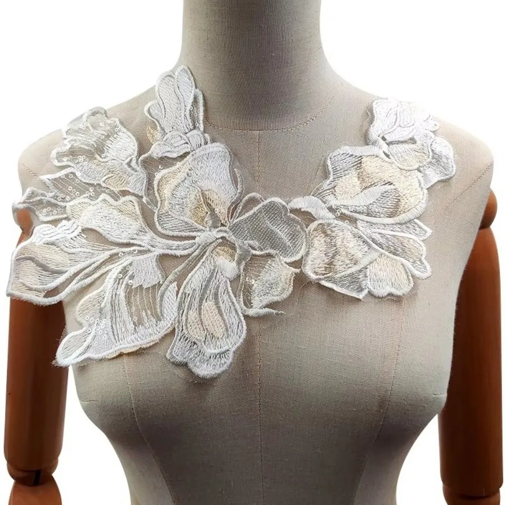 

Fashion Large Floral Embroidery Collars Mesh Beautiful Lace Chest Flower Patch Dress Collar Woman's Clothing Accessories