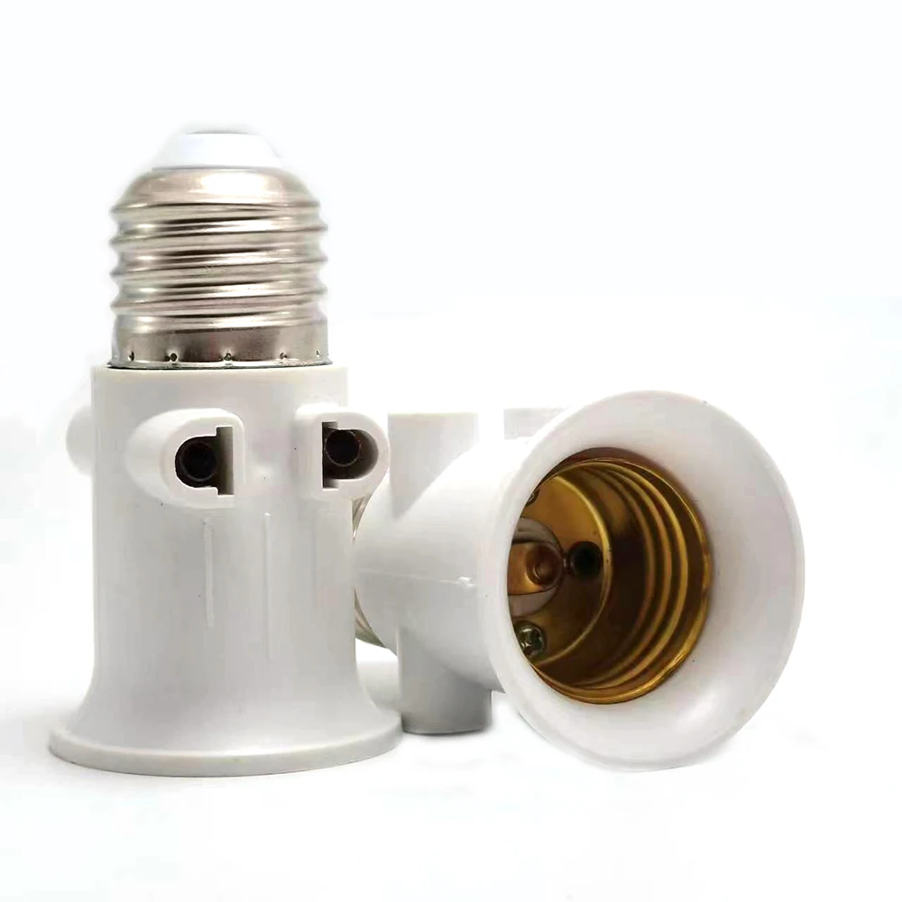 1pcs European EU to E27 LED Bulb Adapter 2EU Plug Converter Base Lamp Holder Screw Light Socket White