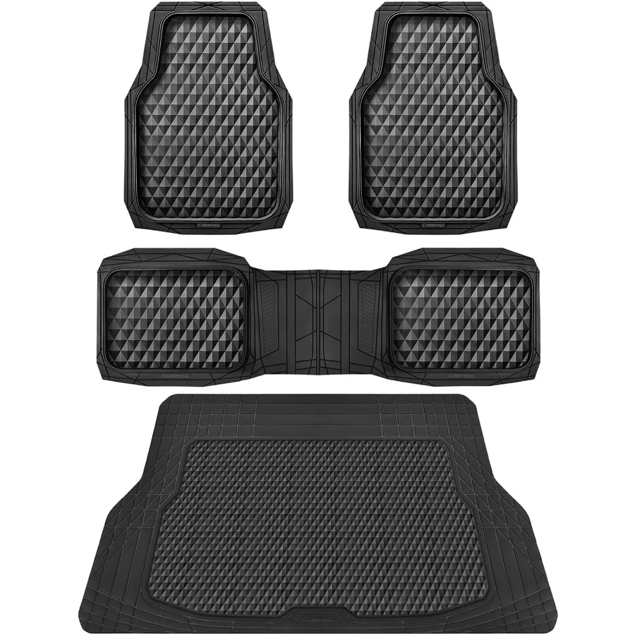 

Сверхмощные резиновые черные автомобильные коврики, грузовые вкладыши, коврики для багажника с глубоким посудом, всепогодные коврики, прочная противоскользящая водонепроницаемая отделка с 3D ромбом