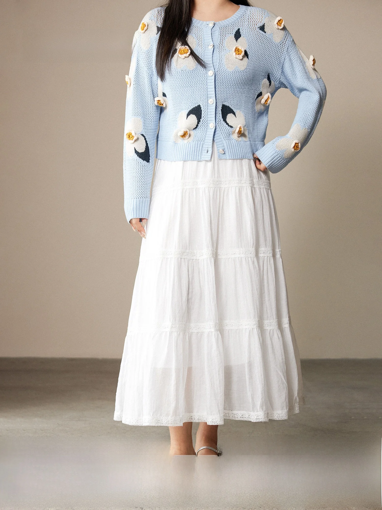 

Новая весенняя женская юбка миди с цветочным кружевным подолом, повседневная, больших размеров, от Plusmall