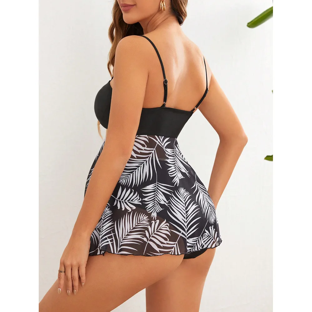 2025 Short Dress Tankini With Shorts Swimsuit Women Swimwear Female Padded Printed Bathing Swim Suit Swimming Beachwear Summer