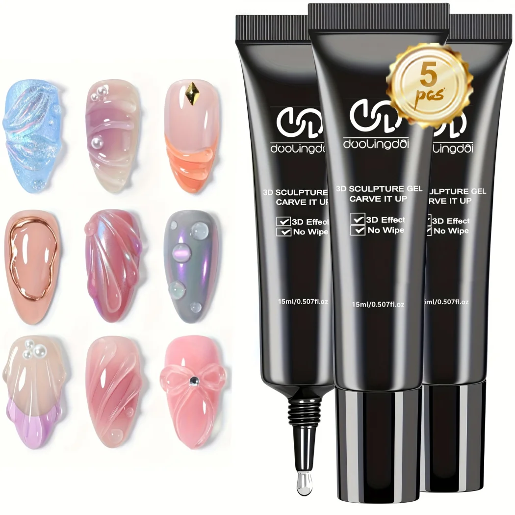 5 Stück 3D-Gel - Nagelmodelliergel, geeignet für Nageldesign im Herbst und Winter, DIY-Nagelkunst zum Malen, Formen und Modellieren