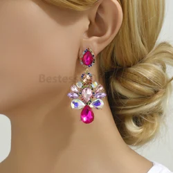 Delicate Rhinestone Inlaid Flower Pendant Luxury Design Dangle Earrings For Women Elegant Jewelry Trendy Gift Banquet Ornaments