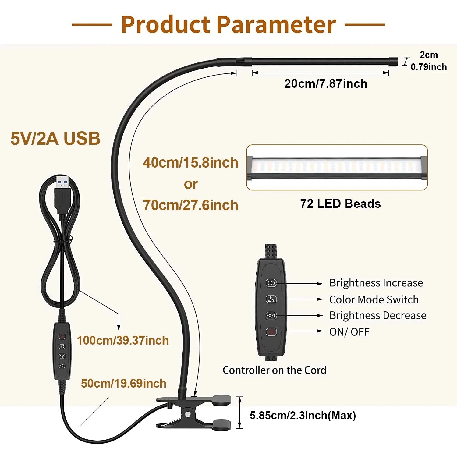 LED Desk Lamp With Clamp Reading Light Dimmable 10 Brightness 3 Lighting Modes ° Flexible  Study Table Lamp Eye Protect