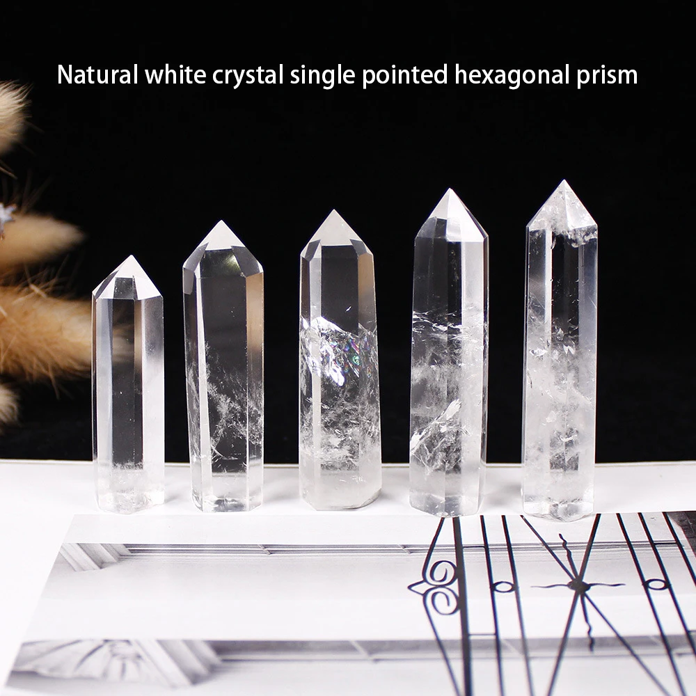 Natural Clear Crystal Hexagonal Prism Single-Point Clear Crystal Column Polished Raw Clear Crystal Column Decoration