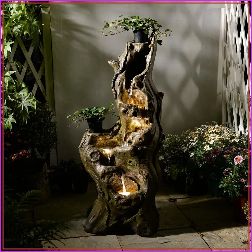 5-Tier Cascading Water Fountain Outdoor Realistic Tree Waterfall Feature