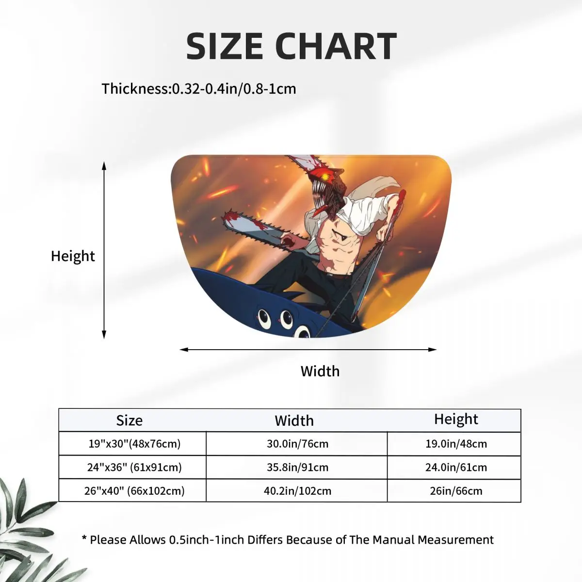 Shark And Denji Chainsaw Man Anime Soft Flannel Half Round Doormat Non Slip Bathroom Mat Absorbent Floor Carpet for Garage