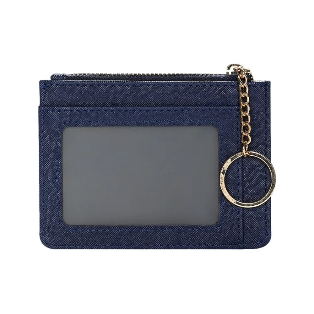 

Simple Short Hangging Card Bag PU Leather Multifunction Pocket Purse with Keychain Zipper Card Holder Outdoor