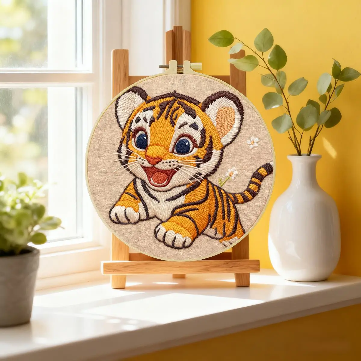 1 Stück 20X20CM/15X15CM 7,87/6,3 Zoll Tier - Tiger Stickerei Starter-Kit DIY-Kit DIY-Stickerei-Set Handarbeiten Heimdekoration – Detail 1