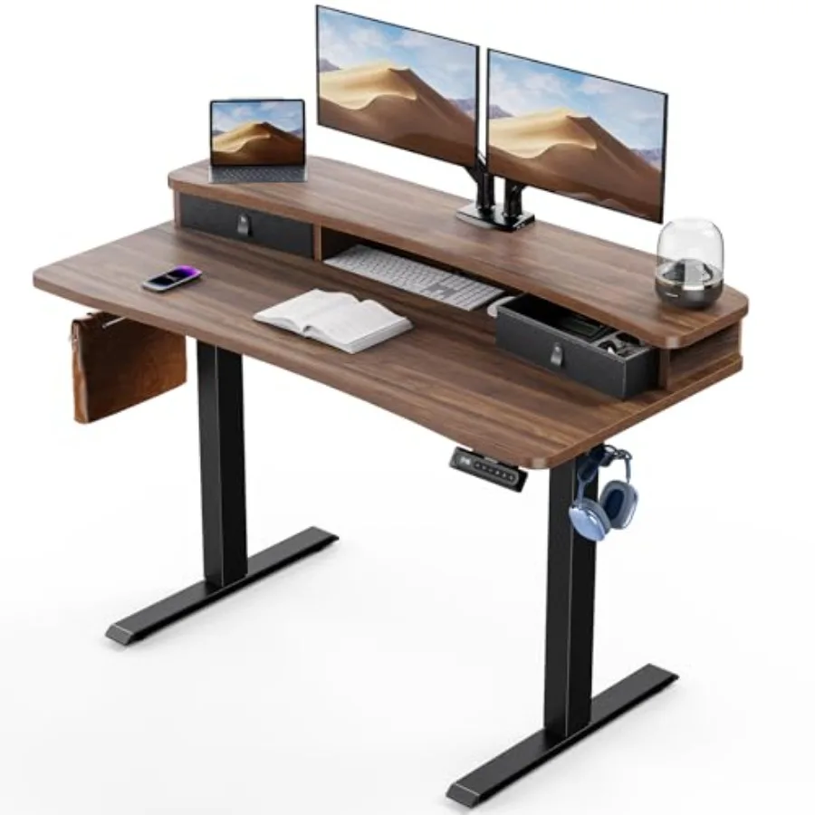 48″ x 24″ Electric Standing Desk with 2 Drawers, C-Clamp Mount Compatible, Height Adjustable Computer Desk, Home Office Stand U