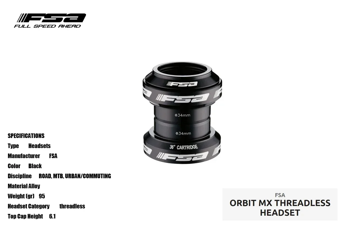 FSA ORBIT MX THREADLESS HEADSET Orbit MX NO.20 Threadless Headsets For 34MM Headtube