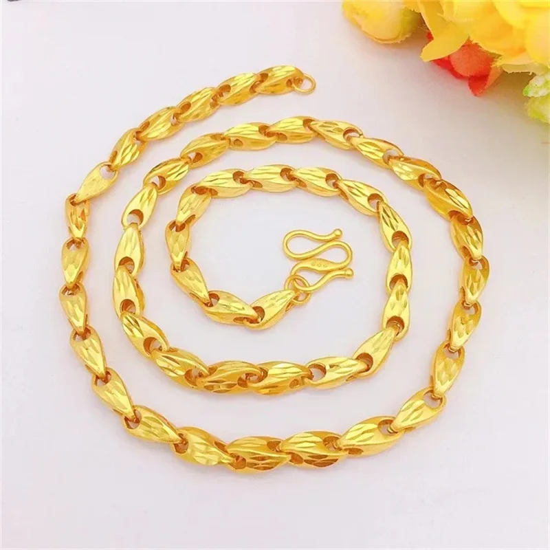 

Luxury 24K 9999 Pure Gold real gold Men's Melon Seed Necklace Fashion Ethnic Style Melon Seed Chain