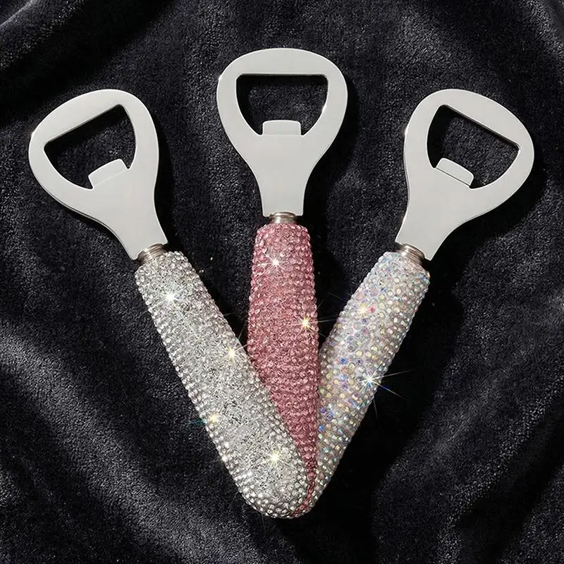 Bottle Opener Keychain Bling Creative Rhinestone Beverage Bottle Opener Tool Small Portable Easy Grip Camping Home Use
