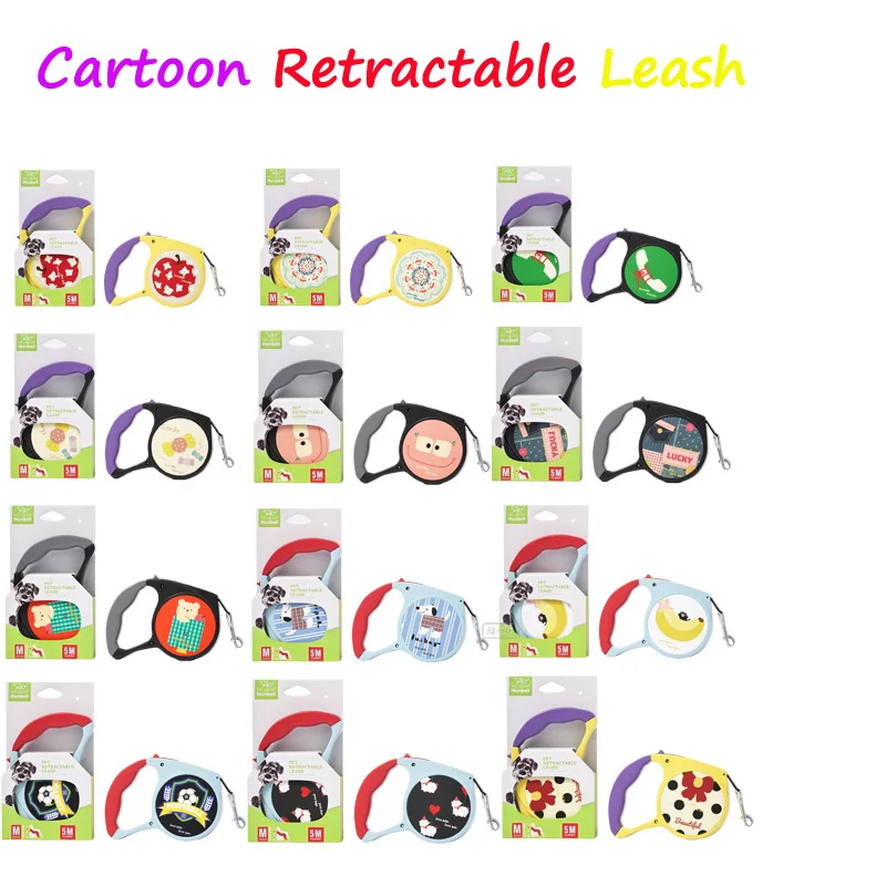 

5M Cartoon Retractable Dog Leash One Click Automatic Portable Washable Scaling Leash Pet Supplies Hiking Walking Traction Rope