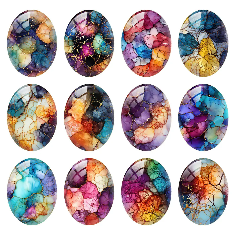 10pcs/lots Colorful Pattern Oval Photo Glass Cabochon Charms Demo Flat Back Cameo For Diy Jewelry Making Findings Accessories