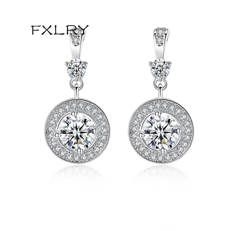

FXLRY Fashion White Color CZ Crystal Rhinestone Small Vintage Round Drop Earrings For Women Jewelry