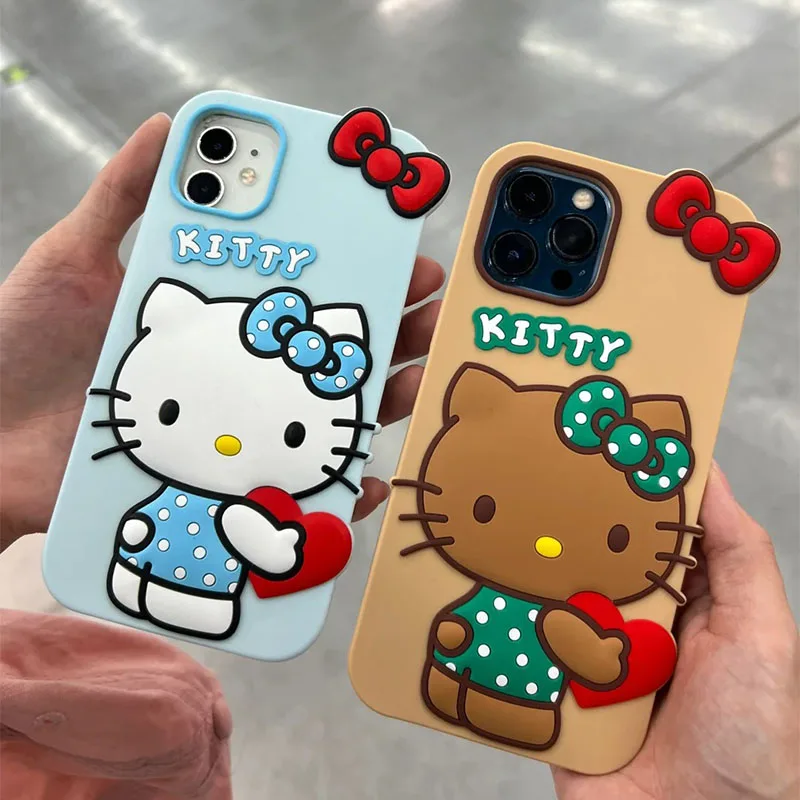 Sanrio Hallo Kitty Macaron Farbe Fall niedlichen Kawaii Telefon Fall alle abgedeckt Silikon Soft Case für iPhone 12 13 14 15 Pro max