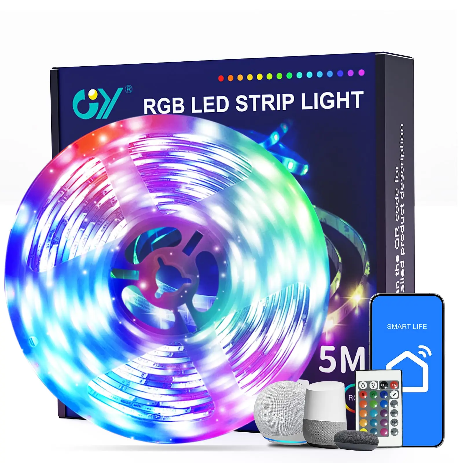 

Светодиодная лента GY RGB с пультом дистанционного управления и управлением через приложение Синхронизация музыки Умный свет работает с Alexa для спальни, кухни, ТВ, вечеринки