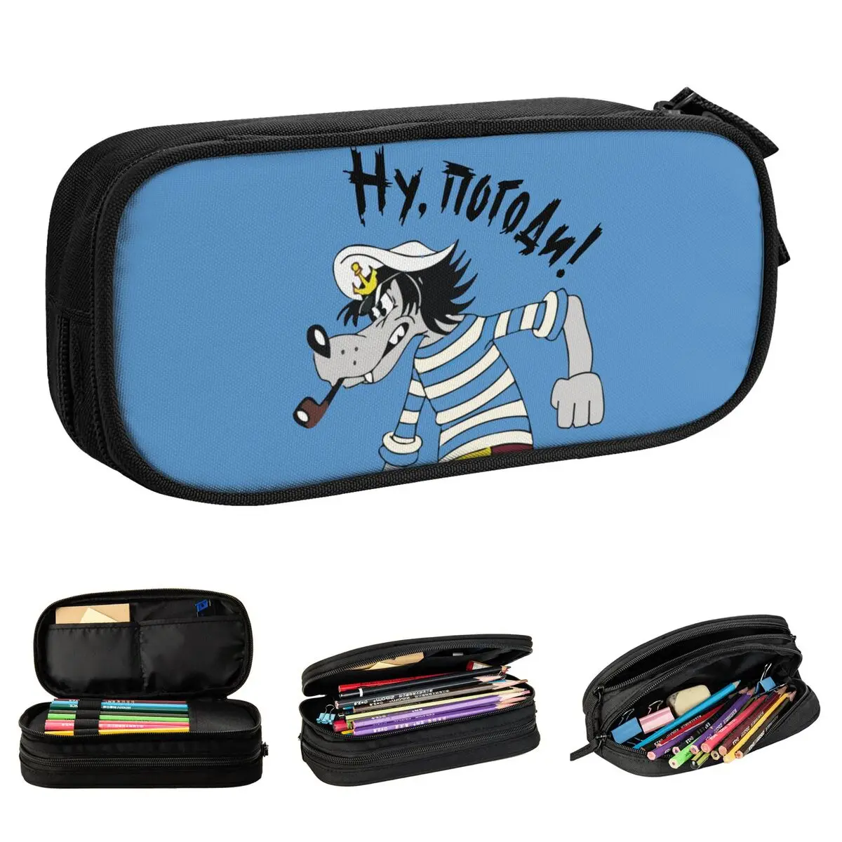 Nu Pogodi Wolf Pencil Cases Cute Pen Box Bag Girls Boys Large Storage School Supplies Gifts Pencil Pouch