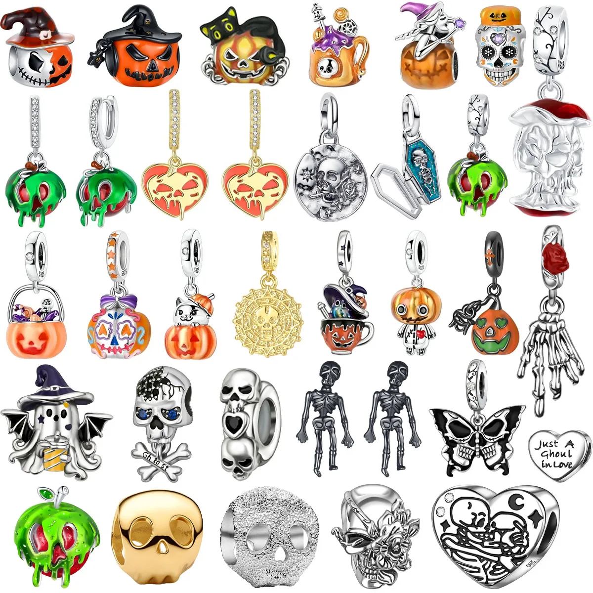 Original 925 Sterling Silver Charms Noctilucent Pumpkin Skel