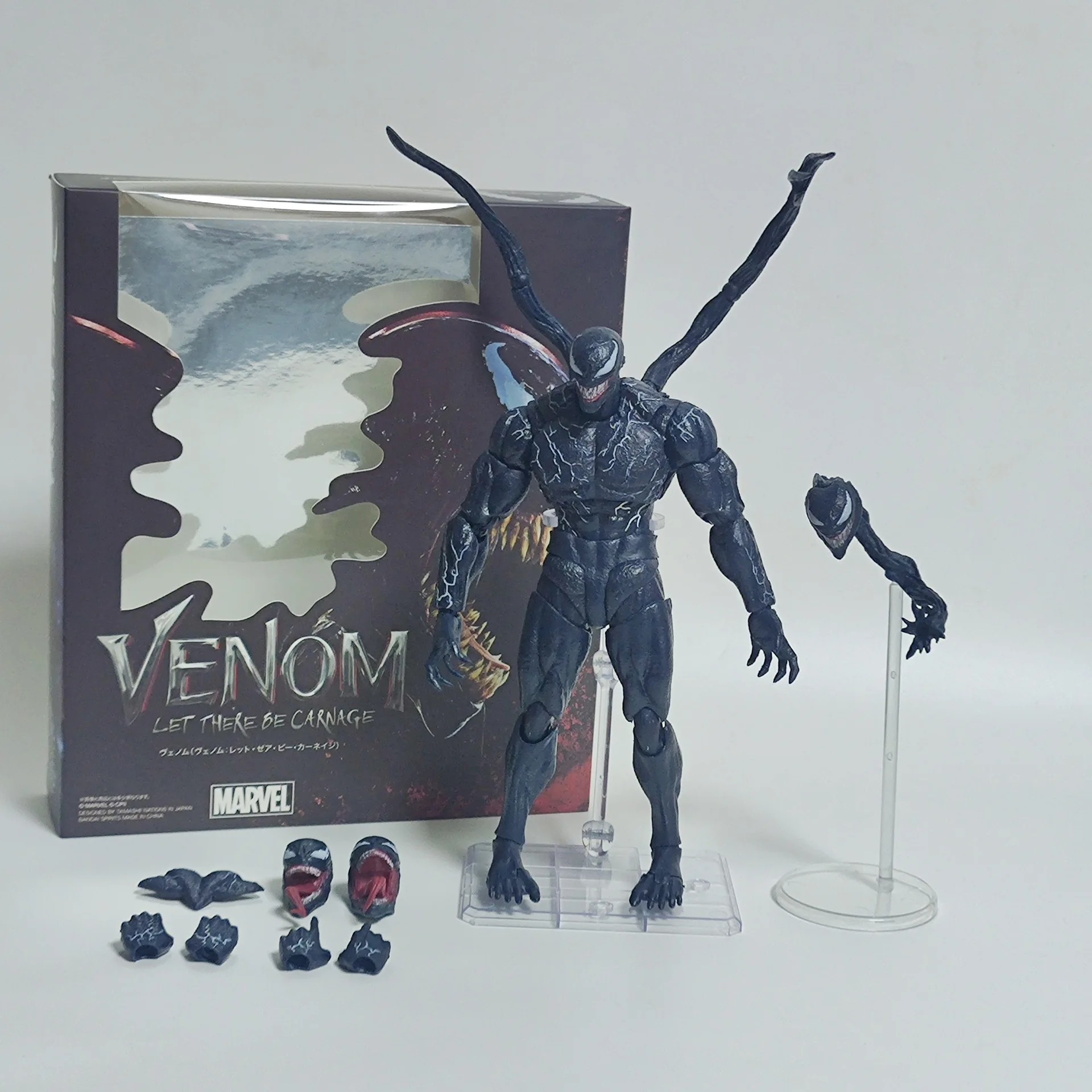 Shf veneno carnage figura de ação conjunta brinquedos móveis veneno lendas mudança rosto estátua modelo boneca colecionável crianças para brinquedo presente