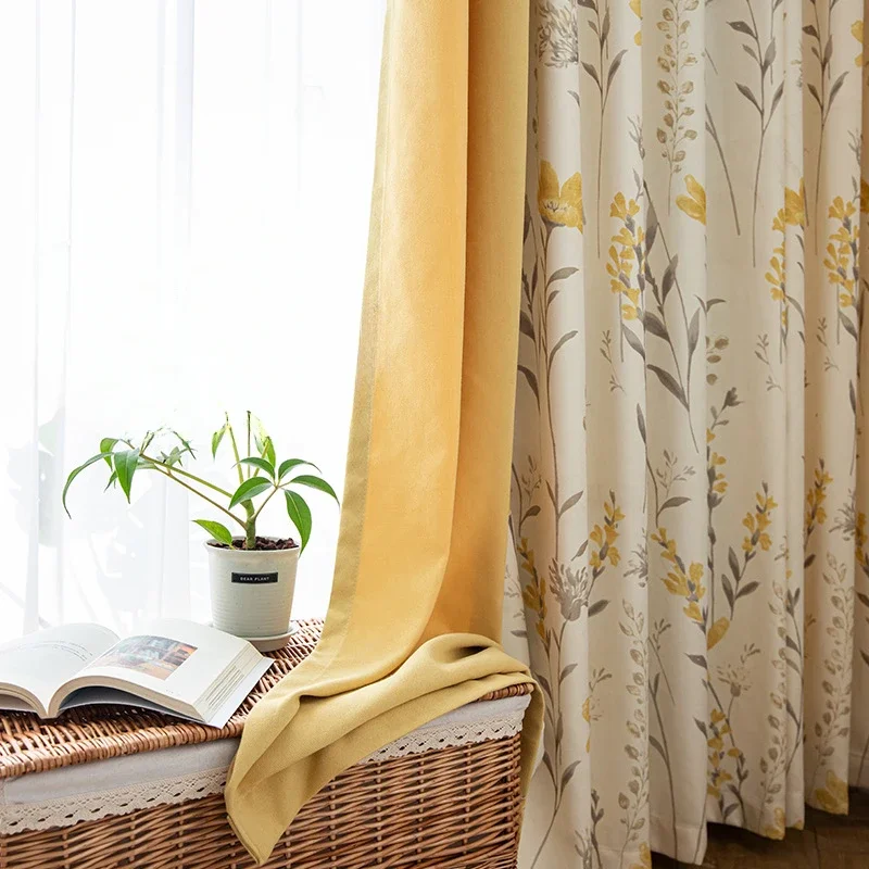 

Rural Style Printed Ginger Yellow Curtains for Living Room Bedroom Dining Room Embroidery American Village Splicing curtains