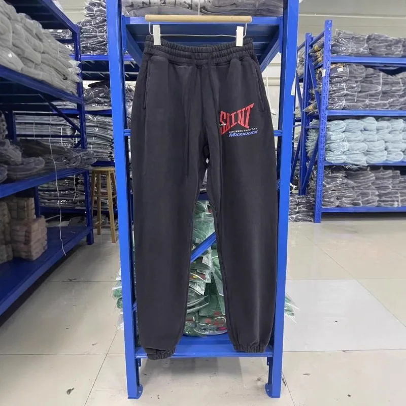 

Waed out Vintage Elastic Waist Sweatpants Letter Print Faion Urban Sle Long Pants Thiened Flat Velvet Summer orts