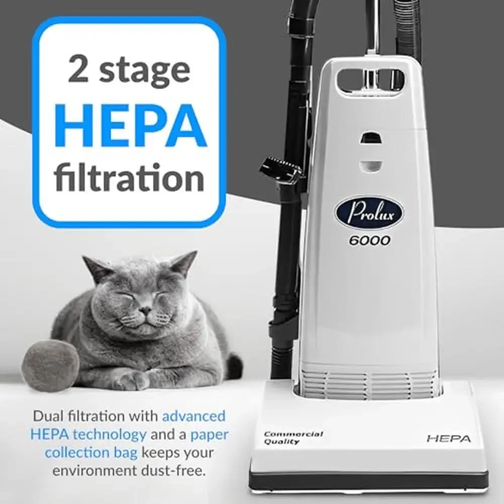 Вертикальный пылесос в мешках, стальная щетка, рулон HEPA-фильтр, бортовые инструменты, 107CFM, многоповерхностный, 120 В, 19 фунтов