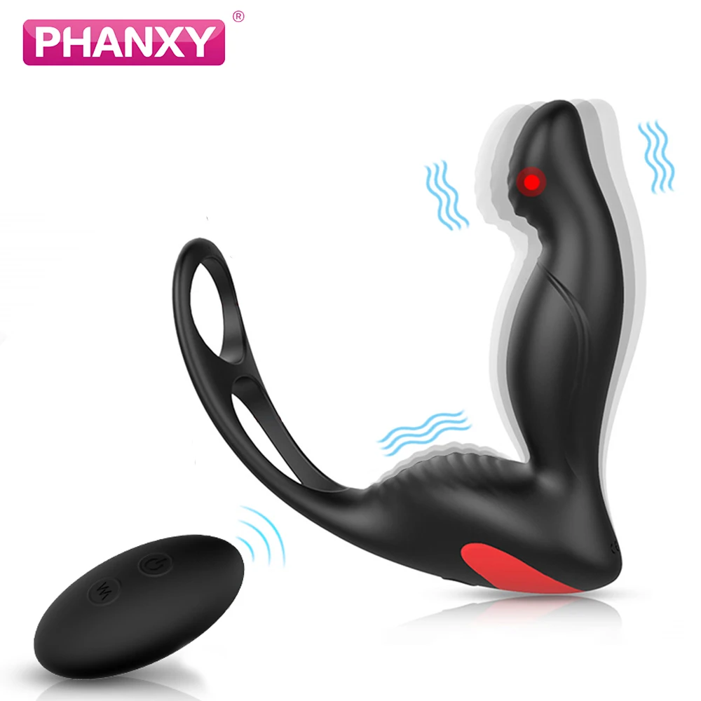 PHANXY Male Prostate Massage Vibrator Anal Plug Silicone Waterproof Massager Stimulator Butt Delay Ejaculation Ring Toy For Men