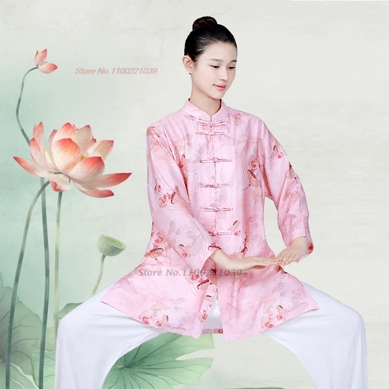

2025 chinese tai chi wushu uniform flower print breathable kung fu suit taijiquan martial arts wingchun morning practice set