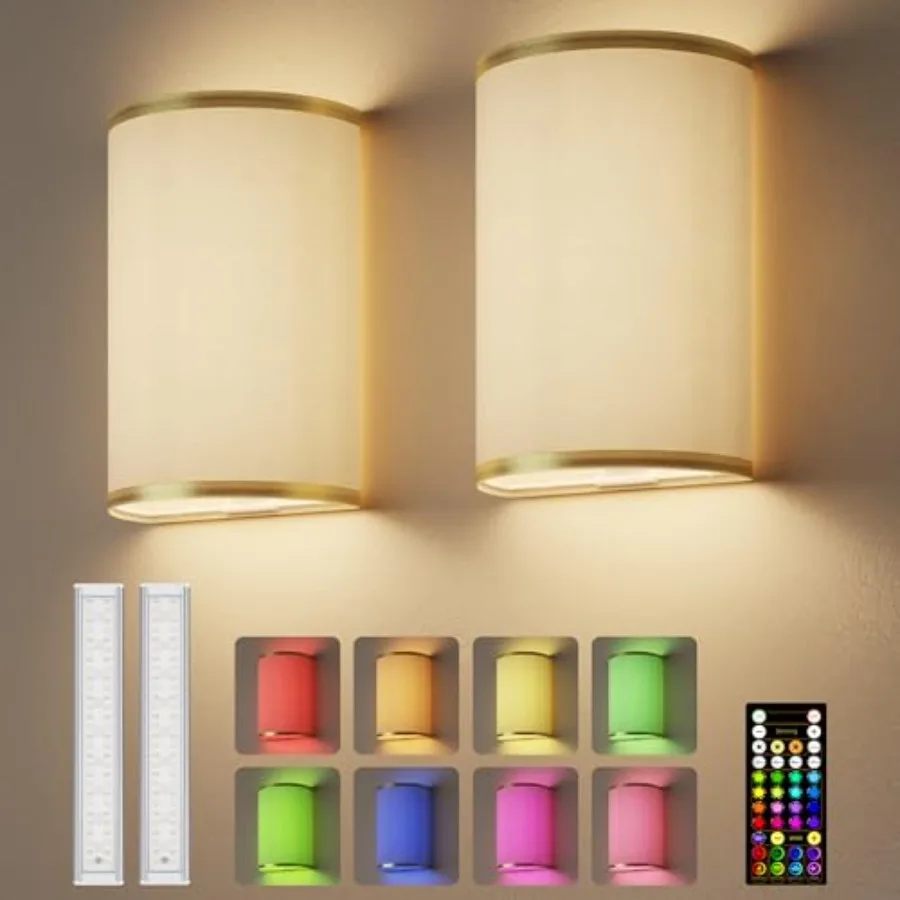 

Battery Operated Wall Sconce Wireless Wall Sconces Set of Two with Remote 3 Color and 80 RGB Rechargeable Wall Lights Dimmable