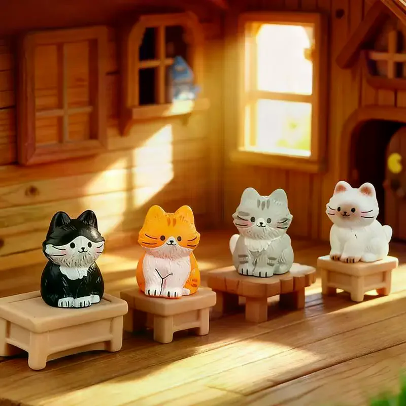 5PCS Cute Cartoon Cat Resin Mini Ornaments Animal Figurines for DIY Micro Landscape  Pot Decor